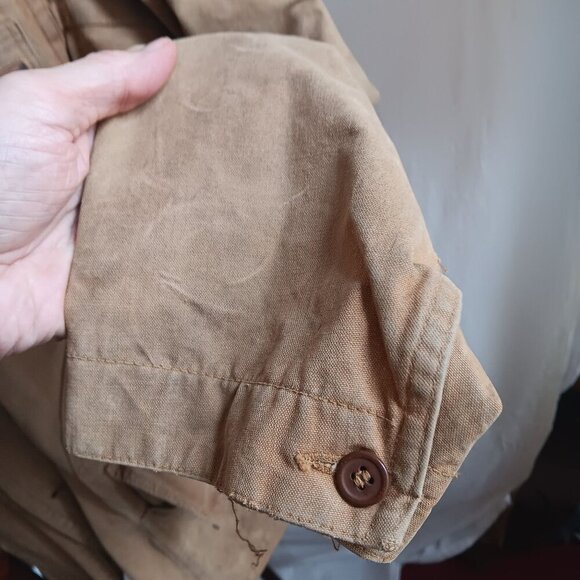 Large Vintage 1950s Tin Cloth Corduroy Collar Hunting Jacket With Shell Pockets - Picture 8 of 11